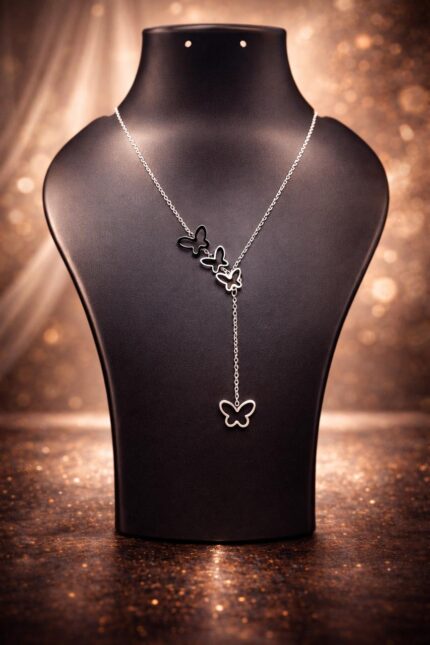 Elegant Butterfly Drop Necklace – Graceful Sparkle in Silver