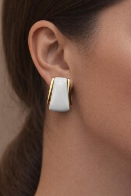 ✨ Minimal White Enamel Gold-Tone Stud Earrings✨