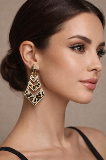 ✨Leopard Print Geometric Drop Earrings – Bold Glam Statement✨