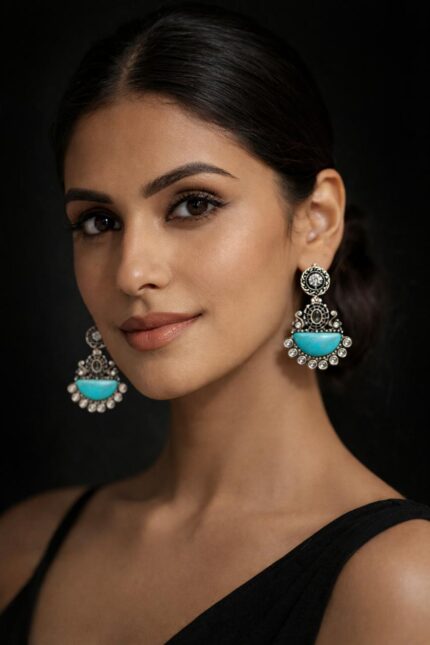 Tara Turquoise Oxidized Statement Earrings